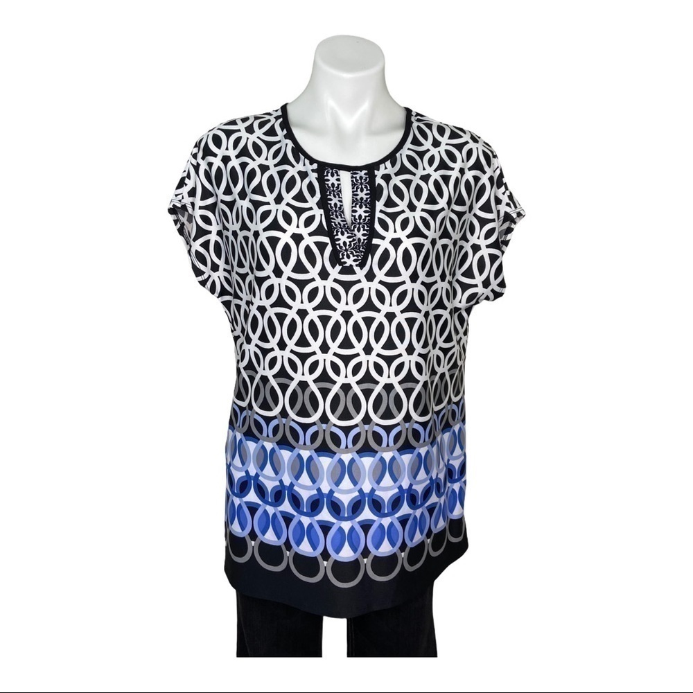🌻New Directions Women's Top Blouse Black White Blue